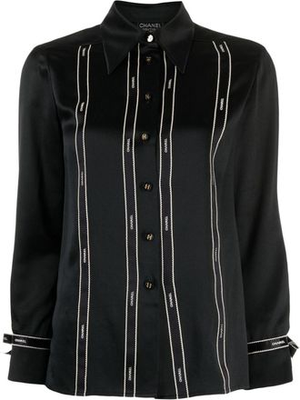 Chanel 1994 logo-tape silk blouse - women - Silk - 36 - Black