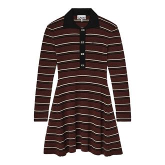 Ganni Kleedjes, Dames, Veelkleurig, L, Wol, Polo Jurk in Gestreept Merino