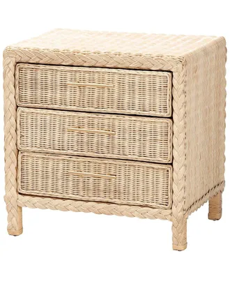 Baxton Studio Lanica Japandi Sun Bleached Rattan 3-Drawer Nightstand