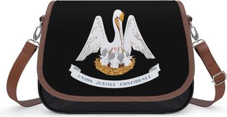 Generic Louisiana State Flag Crossbody Bag Womens Handbag PU Message Bags Shoulder Purse with Adjustable Strap