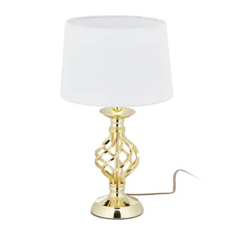 Relaxdays L&aacute;mpara Mesa T&aacute;ctil, Luz Mesita Noche Moderna, 3 Niveles Intensidad, 43,5 X 25 Cm, Rosca E14, Dorado Y Blanco - Relaxdays