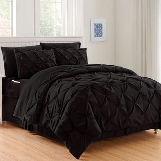 Elegant Comfort 8-pc Pintuck Pinch Comforter Set - Includes 4-pc Sheet Set With Sided Storage Pocket
