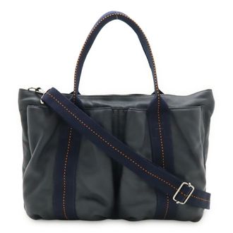 Herm&egrave;s Caravan Horizontal Navy Orange Veau Derma Shoulder Bag Tote Bag (Pre-Owned)