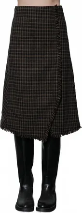 Greylin Brighton Asymmetric Fringe Skirt In Plaid