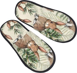 Generic Camping Slippers Rabbit Bunny And Leaves Non Slip House Shoes Warm Fuzzy Slippers Autumn Indoor Slipper For Indoor Casual L