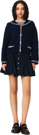 Maje Boat neck cable-knit cardigan in Navy at Nordstrom, Size X-Small