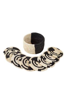 Indego Africa Split Mini Basket Set of 8 Coasters in Natural And Black at Nordstrom, Size Small