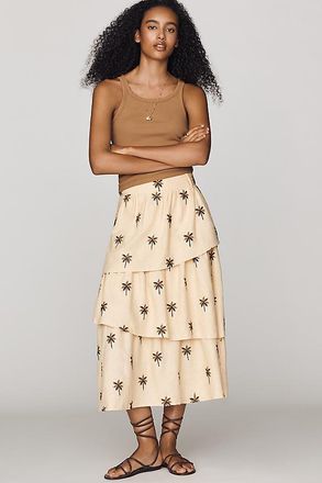 Farm Rio Embroidered Sand Midi Skirt