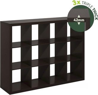 Furinno Cubicle Extra Thick Frame Decorative Cube Storage Organizer, 12-Cube, Dark Oak