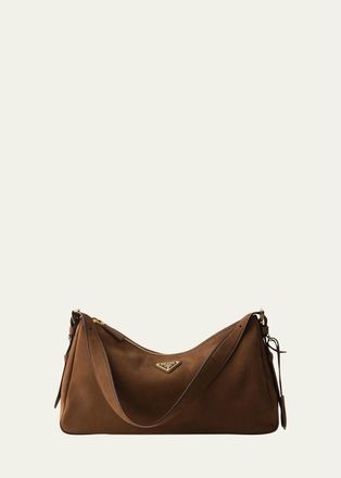 Prada Aimee Large Nubuck Leather Shoulder Bag