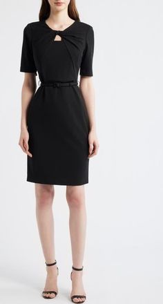 Anne Klein Twist Detail Crepe Sheath Dress in Anne Black at Nordstrom, Size 12