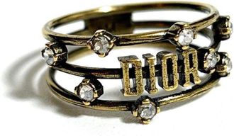Dior Metal Rhinestone Band Ring (Pre-Owned)