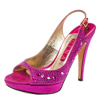 Gina Fuchsia Jewel Embellished Slingback Open Toe Platform Sandals
