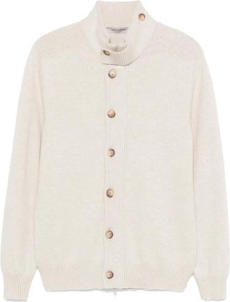 La Fileria Beige Wollen Gebreid Jack - Heren - Vesten - Beige - 2XL - Wol - Truien & Vesten