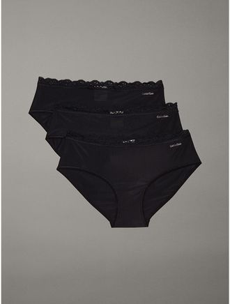 Calvin Klein Womens Microfiber Stretch with Lace 3-Pack Hipster - Black - XS