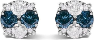 House of Brilliance 925 Sterling Silver 2.0 Cttw Blue Diamond Composite Cluster Stud Earring