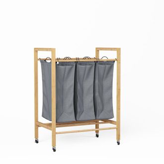 Urban Meuble Carrito de Lavander&iacute;a de Bamb&uacute; 3 Compartimentos - Clasificador Natural