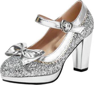 Generic Women Elegant Platform High Heel Pumps Sequin Bow Wedding Evening Party Shoes Silver