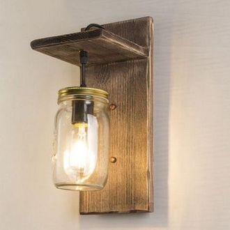 OEM Aplique De Pared Vintage De Madera Y Hierro Con Portal&aacute;mparas E27 - Estilo Retro Para Sal&oacute;n, Pasillo Y Entrada - Ajustable, Ign&iacute;fugo (retardante De Ll