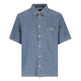 Celine Kortmouw Overhemd in Katoenen Denim - Heren - Spijkeroverhemden - Blauw - M - Katoen - Overhemden