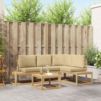 vidaXL Vidaxl Set Di Divani Da Esterno 5 Pz 4 Posto Poliestere Bianco E Beige