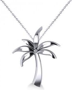 Allurez Summer Palm Tree Pendant Necklace in 14k White Gold