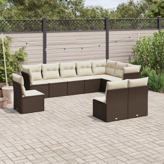 vidaXL Set De Sof&aacute;s De Jard&iacute;n 10 Pzas Y Cojines Rat&aacute;n Sint&eacute;tico Marr&oacute;n Vidaxl