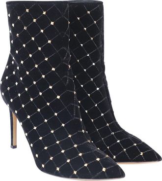 Valentino Womens Velvet Rockstud Quilted Bootie (Authentic Pre-Loved)