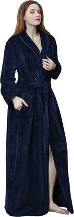 Generic Ladies Winter Warm Long Fleece Housecoat, Fleece Robe Women Extra Long Dressing Gown Comfortable Flannel Fuzzy Bathrobe With Pockets Sexy Slim Fit Nig