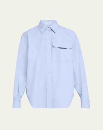 Brunello Cucinelli Matte Poplin Shirt with Monili Flap Pocket