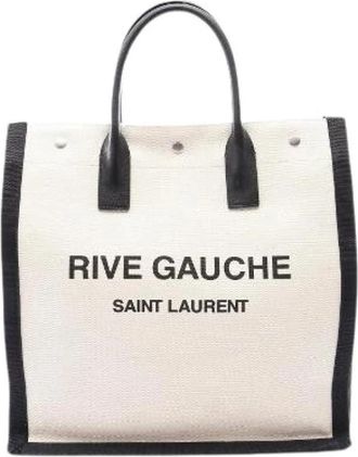 Saint Laurent Pre-owned Paris Rive Gauche Canvas Leather Tote Bag - Dames - Vintage Shopper - Beige - ONE Size - Leer - Vintage