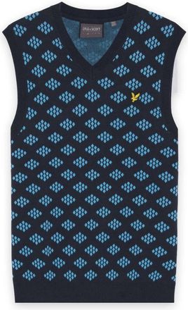 Lyle & Scott Golf V-hals Katoenen Argyle Vest - Heren - Spencers - Blauw - L - Katoen - Truien & Vesten
