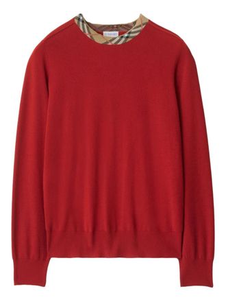 Burberry check-trimmed wool sweater - women - Wool - S - Red