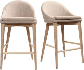 Miliboo Miliboo - Set de 2 taburetes de cocina nórdicos de tela beige y fresno macizo 66 cm dalia
