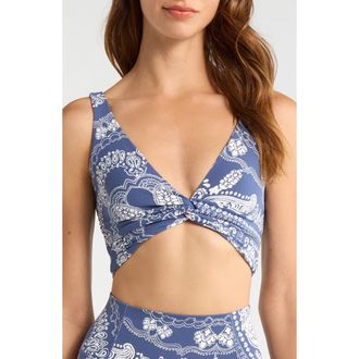 Free People FP Movement Never Better Twist Crop Top in Blue Indigo Bandana at Nordstrom, Size X-Large