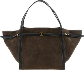 Tod's T Timeless Suede Tote - Dames - Tassen - Bruin - Maat: ONE Size Su&egrave;de