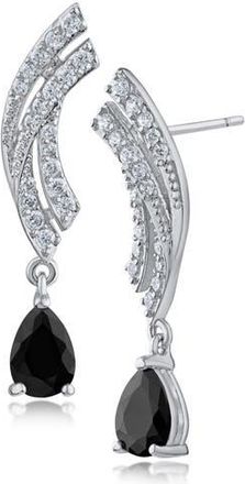 Kenneth Jay Lane Pav&eacute; Cubic Zirconia Curved Pear Drop Earrings in Black/Clear Silver at Nordstrom Rack
