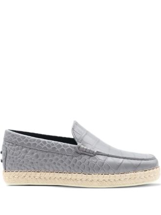 Tod's leather espadrilles - men - Leather/Calf Leather/Raffia/Rubber - 5 - Grey