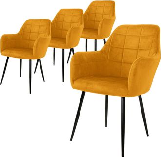 ML Design Ml-design - Ecd Germany 4x Sillas De Comedor Color Ocre (amarillo Mostaza) Asiento Moderno Tapizado De Terciopelo Con Patas De Metal Negras, Respaldo 