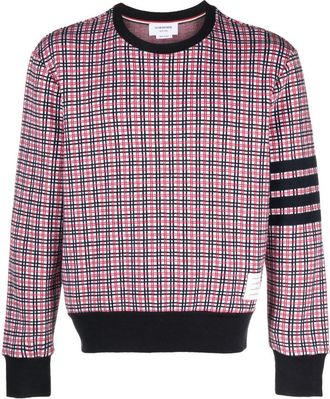 Thom Browne checked jacquard crew-neck sweatshirt - men - Cotton - 4 - White