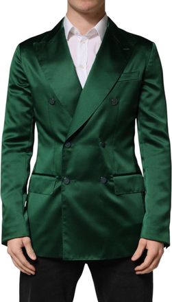 Dolce & Gabbana Mens Green Satin Double Breasted Jacket Blazer Polyester Clothing