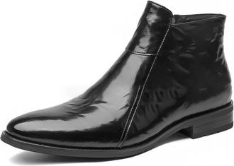 Generic Mens Pointed Toe Chelsea Boots PU Leather Short Boots with Side Zipper Flat Heel Formal Shoes for Office,Black,9.5 UK