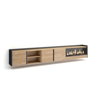 Skraut Home Mueble tv efecto madera roble negro 315x35x50cm chimenea efecto fuego