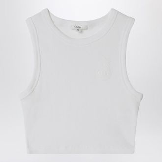 Chlo&eacute; White ribbed top with logo embroidery