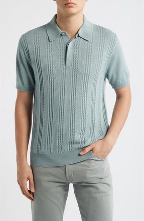 Canali Ribbed Cotton Blend Polo Sweater in Green at Nordstrom, Size 44 Us