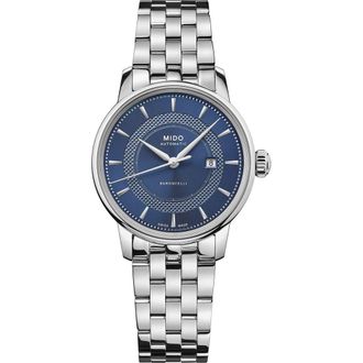 Mido Baroncelli Signature Automatic Bracelet Watch, 30mm in Silver/Blue at Nordstrom