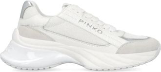 Pinko Wit/Zilver Sneaker Tumbled Leer/Mesh/Koe Suede - Dames - Sneakers - Wit - 39 EU - Leer - Schoenen
