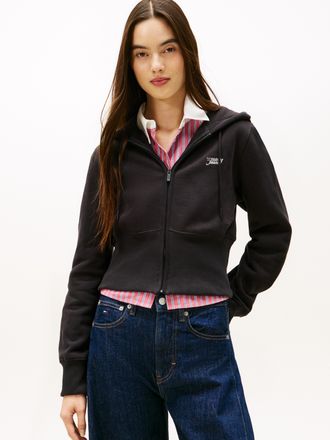 Tommy Jeans Kapuzensweatjacke TOMMY JEANS TJW REG SILVER SCRIPT ZIP THRU, Damen, Gr. XL (42), schwarz, Sweatware, Obermaterial: 80% Baumwolle, 20% Polyester, unif