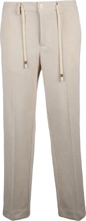 Daniele Alessandrini Tailored White Trousers with Ribbed Texture and Drawstring Details