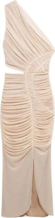 SIMKHAI Doorschijnende Overlay Midi Jurk met Uitsnede - Dames - Casual kleedjes - Beige - XS - Polyester - Kleedjes